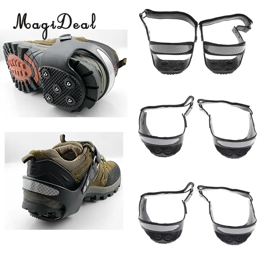 MagiDeal Strap-On Heel Traction Cleats Grips Ice Snow Crampons Anti Slip Grippers, Easily Attaches Over Heel of Shoe/Boot