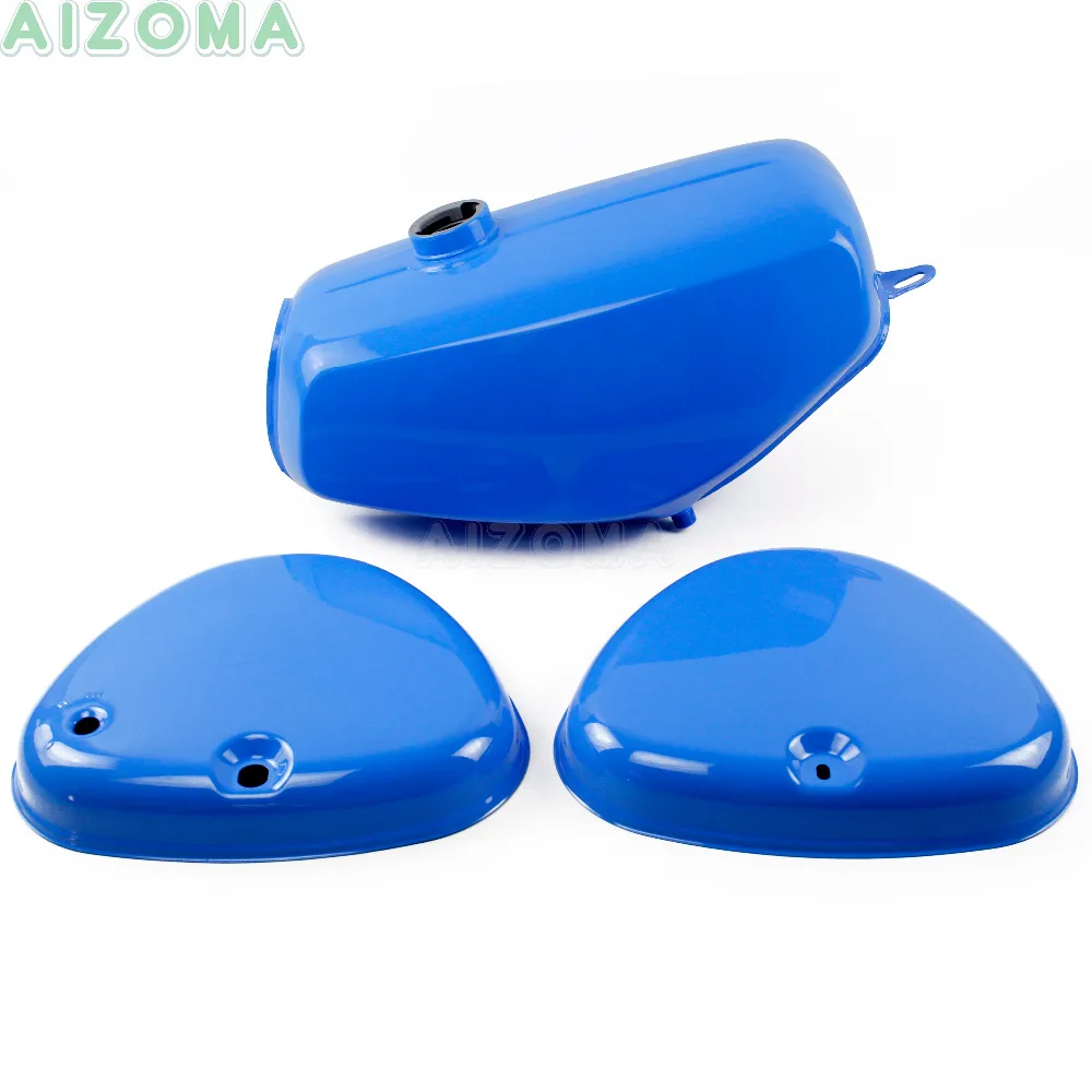 Blue Motorcycle Retro Custom Banana Shape Gas Oil Tank w/ 2pcs Side Cover Steel Fuel Tank Kit For Simson S50 S51 S70 ( 191972 )