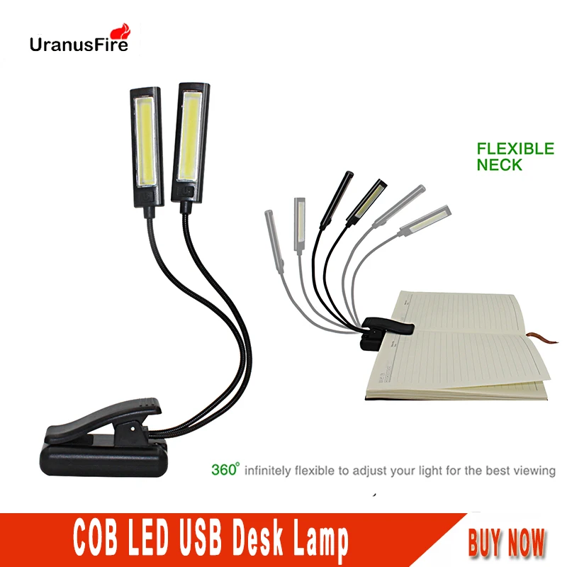 

Uranusfire COB LED Clip Desk Lamp 3 Modes Eye Protection Reading Dimmer Rechargeable USB Led mini Table book night light lantern