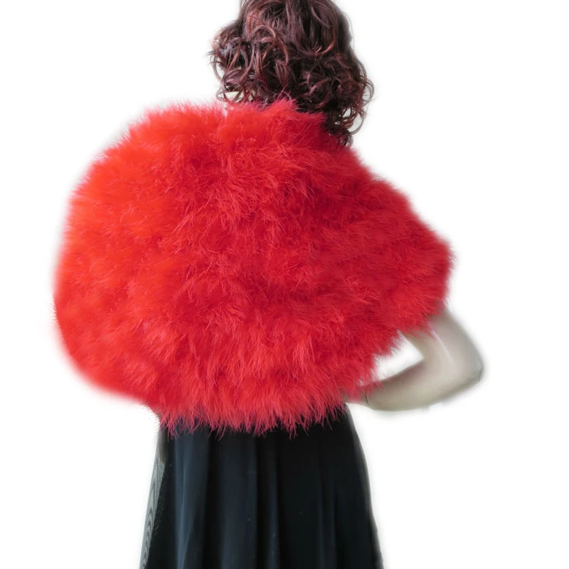 Women Real Ostrich Feather Fur Shawl Wraps Bride Wedding Cape Winter Warm Red