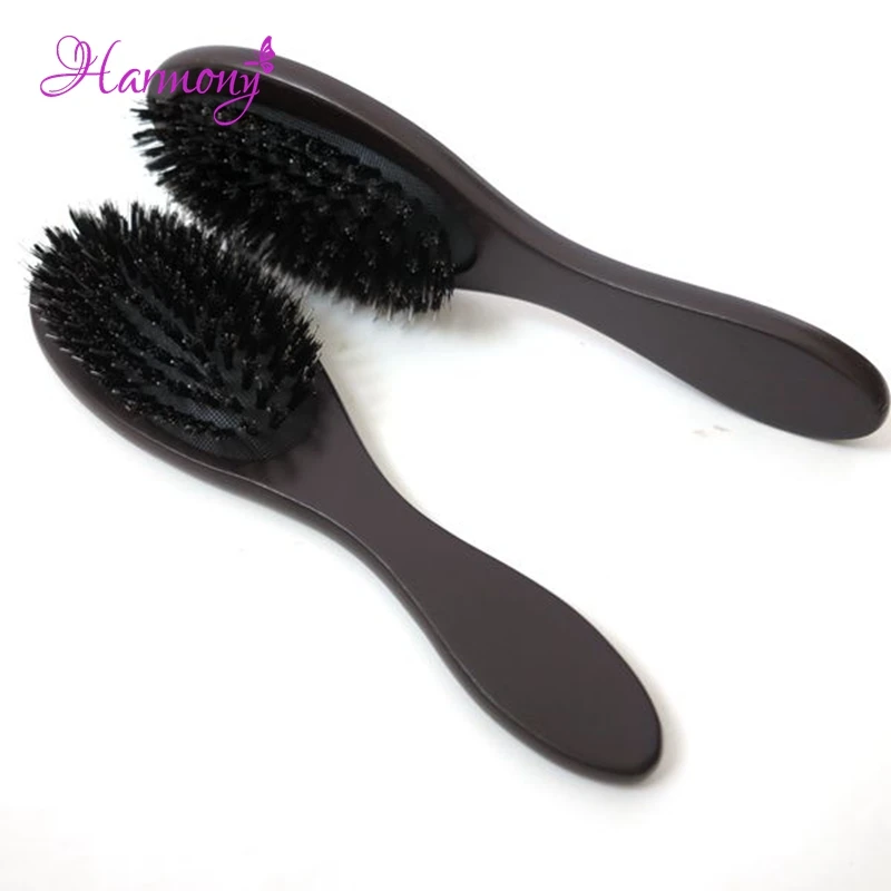 6pcs Stocks Dark Brown Color Wooden Handle Boar Bristle Hair Brush For Human Hair Extensions