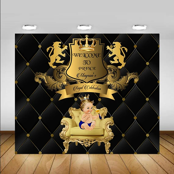 

Custom Printable Black Blue Gold Little Prince backdrop polyester Vinyl cloth High quality Computer print birthday backdrop