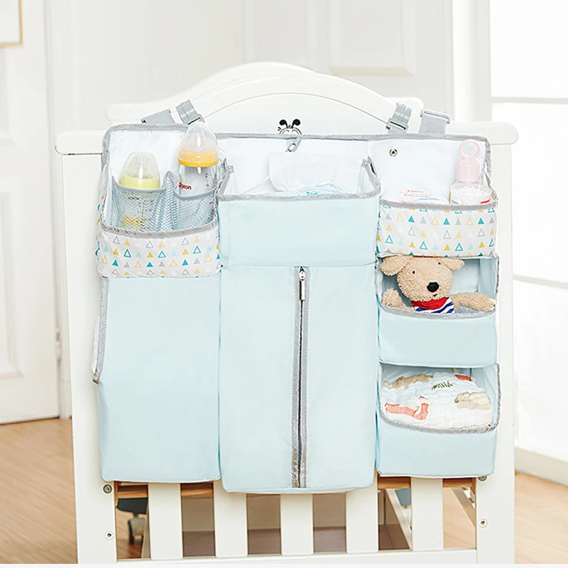 Blue Baby Crib Hanging Organizer Baby Bed Side Storage Bag Newborn Toy Diaper Stacker Bedding Set Accessories Baby Stuff Caddy