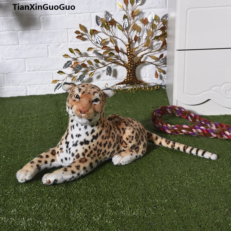 

large 45cm lying cartoon leopard plush toy doll birthday gift h2313