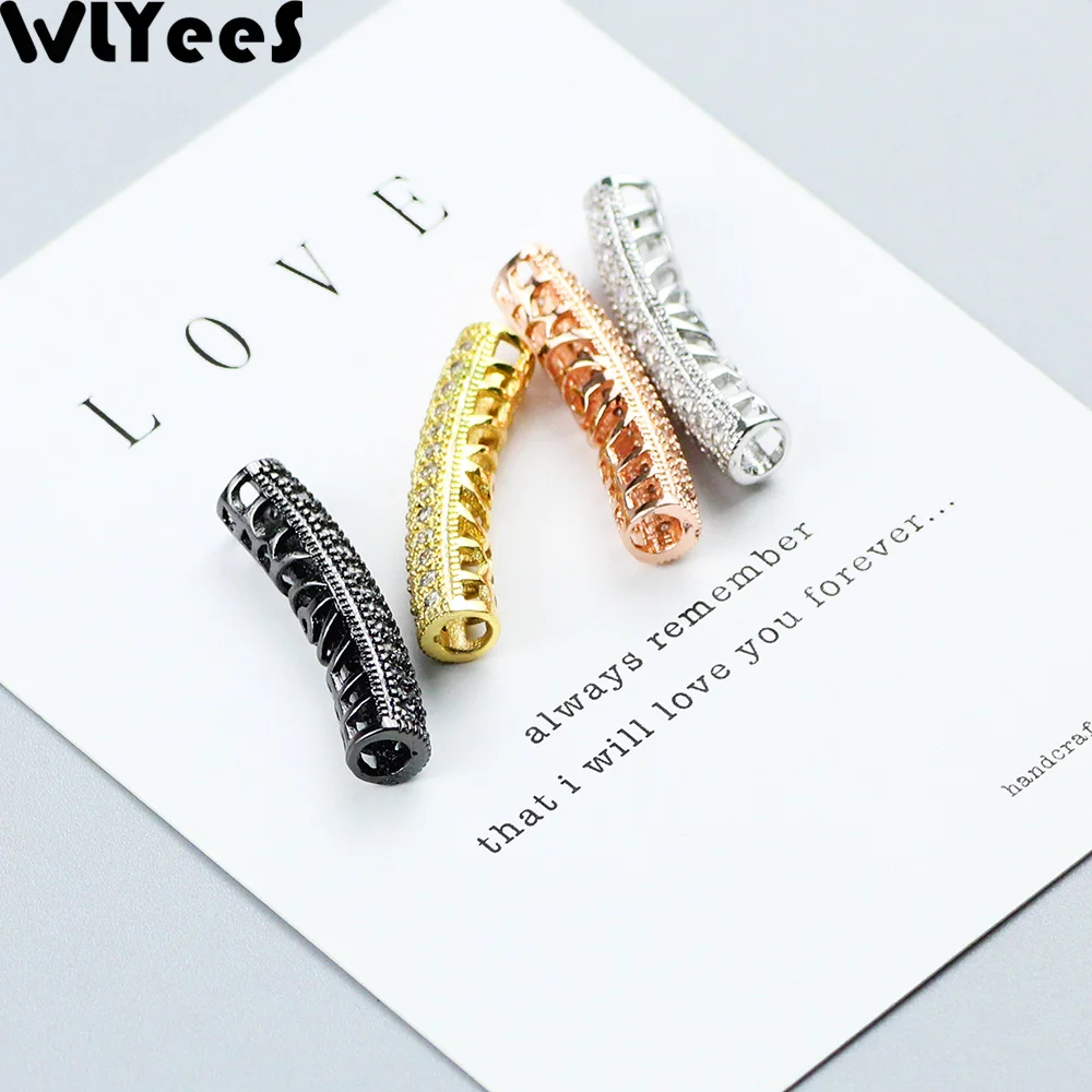 WLYeeS Long bend tube White Zircon Copper beads 27mm Cylinder Metal Spacer Loose beads for jewellery bracelet making DIY Finding