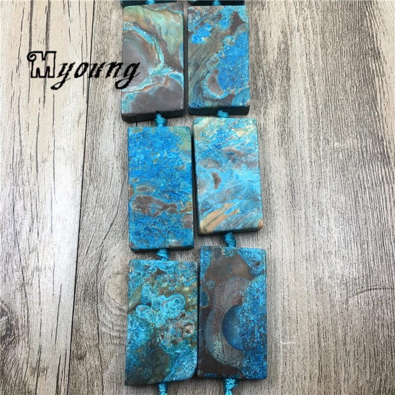 New Arrival Rectangle Blue Ocean Jaspers Stone Slice Pendants Beads, Nature Stone Agates Slab Pendant Beads MY2101