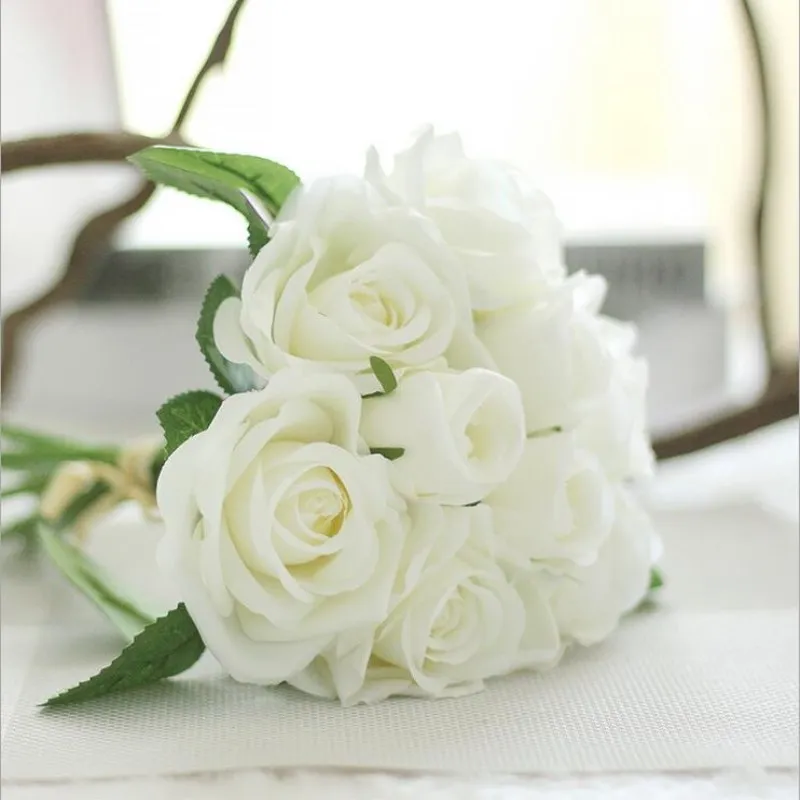 

Elegant Milk White Artificial Silk Rose Fake Flower Craft Home Ornament Wedding Bridal Bouquet Many Colors Free Shipping