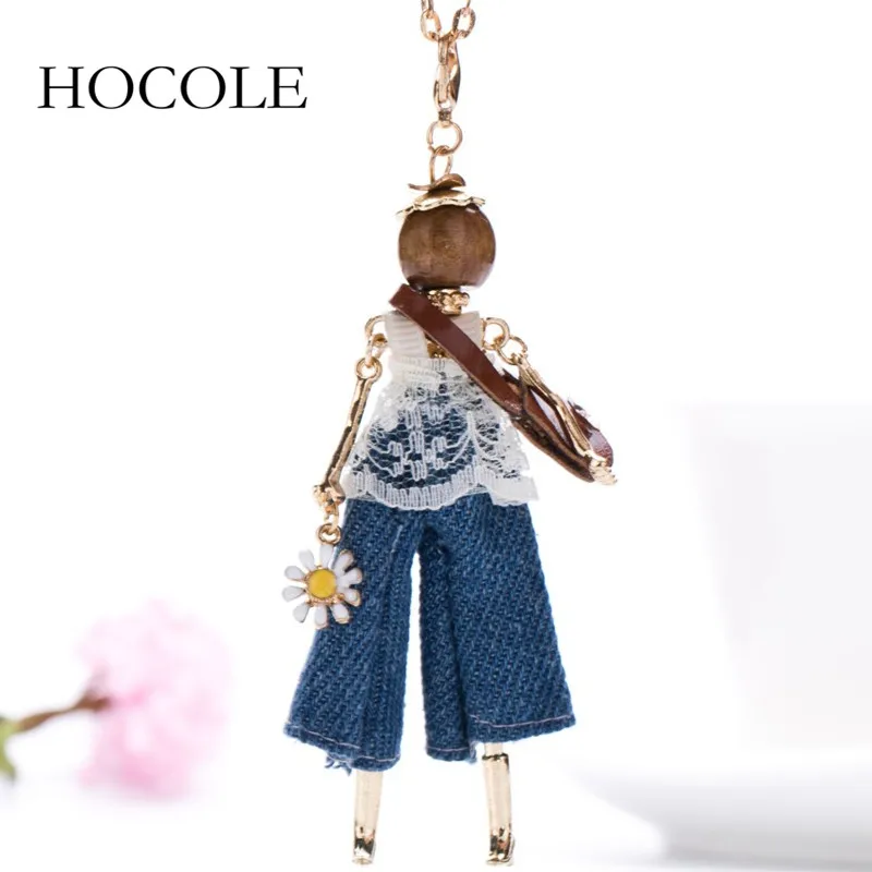 Fashion Lady Girl Doll Necklace Dress Handmade Frence Charm Women Necklace Choker Statement Pendant Flower Jewelry Accessories