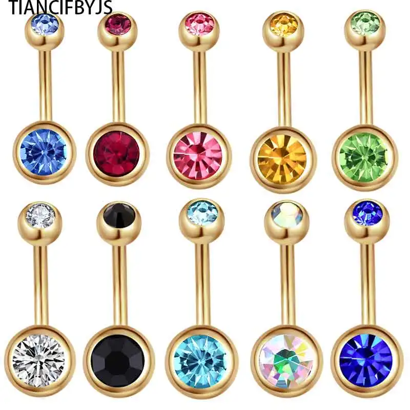 TICNCI FBYJS Belly Button Rings 10 color 50pcs body jewelry Stainless Steel Press Double Gem piercing Navel Rings Belly Rings