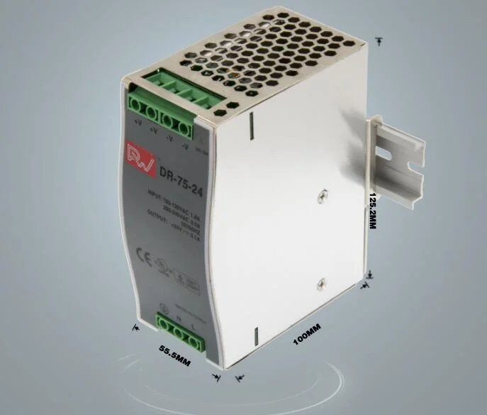 

Input 110/220VAC Output 24VDC 3.2A 75W DR-75-24 DIN Rail Mounted Power Supply