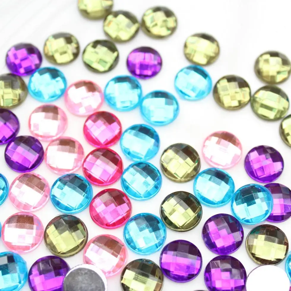 800pcs Faceted Rhinestones, 10mm round Acrylic mix color Cabochons foiled flatback decoden