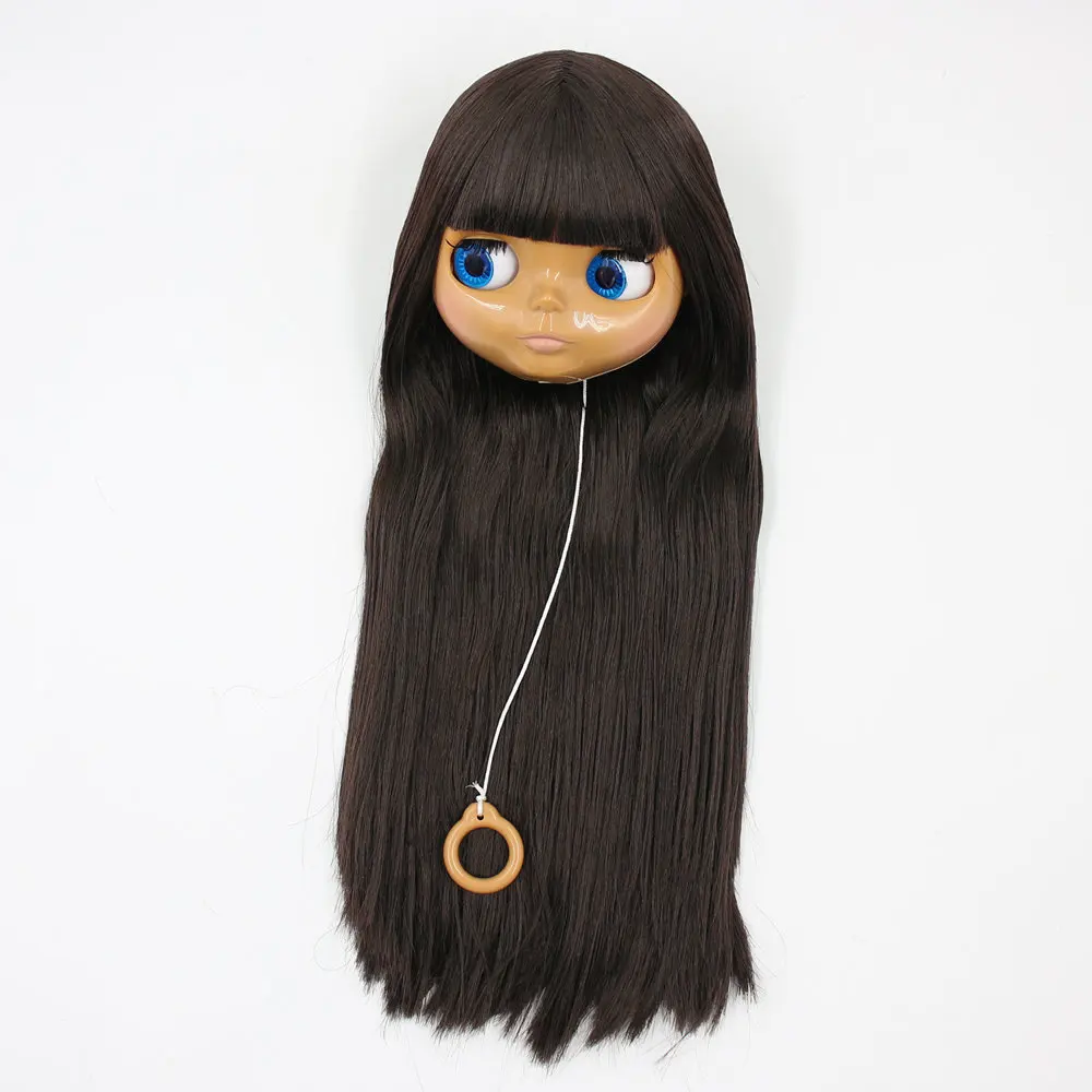 1/6 blyth head with Hair New brown soft long straight hair Dark skin without body with/without eyechips Neo bjd