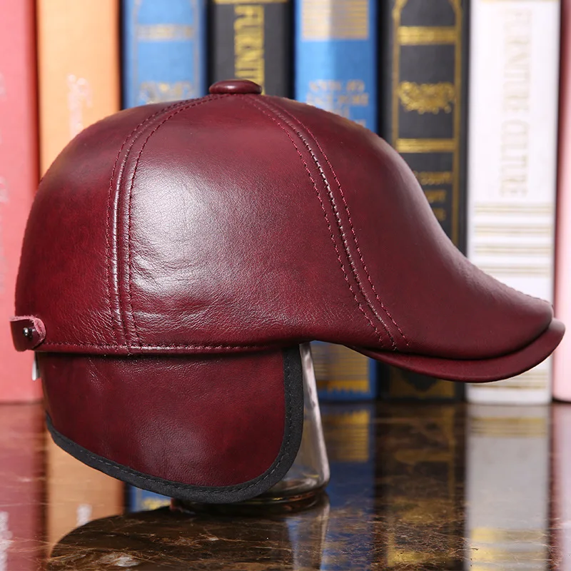 Winter Men Genuine Leather Hat Adult Sheepskin Baseball Caps Fashion Ear Protection Warm Headgear Cap Baseball Hat B-7287