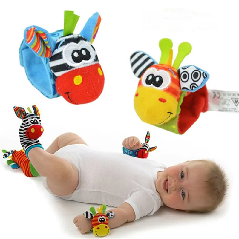 UNIKIDS 4Pcs(2Pcs Socks+2Pcs Wrists)Hot New Infant Baby Kids Sock And Wrist Rattles Cute Intellectual Developmental Toys Animal