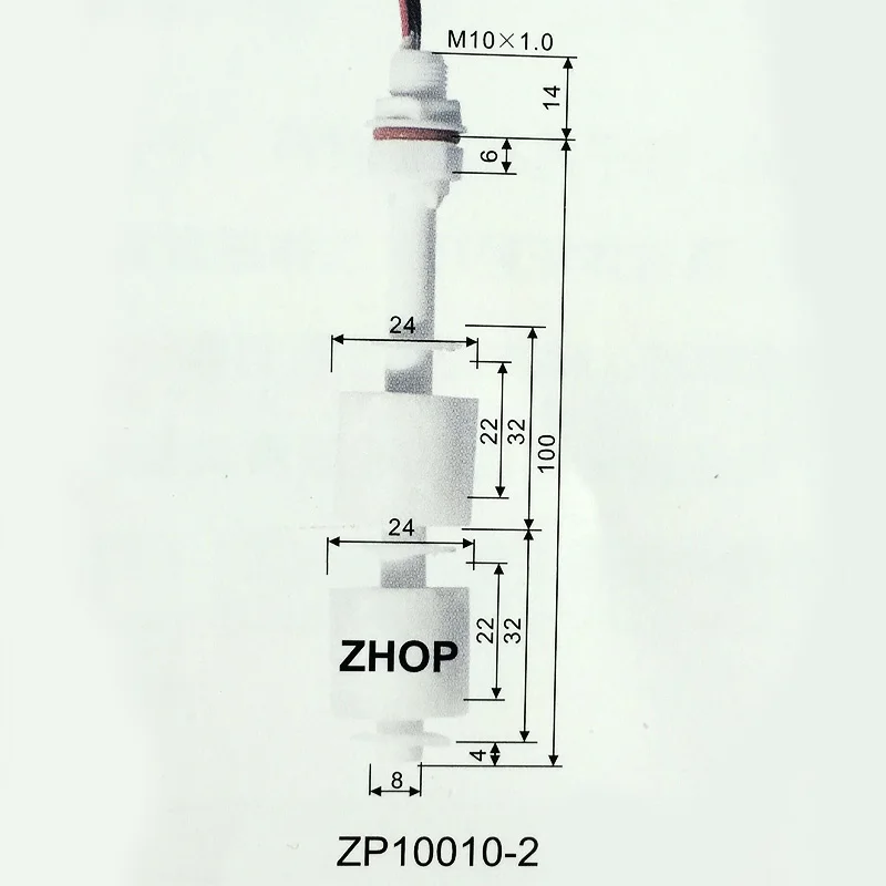 M10*100MM 100V 220V Dual Level Control PP  Water Level Sensor Liquid Plastic Float Switch Tank ZP10010-2-52