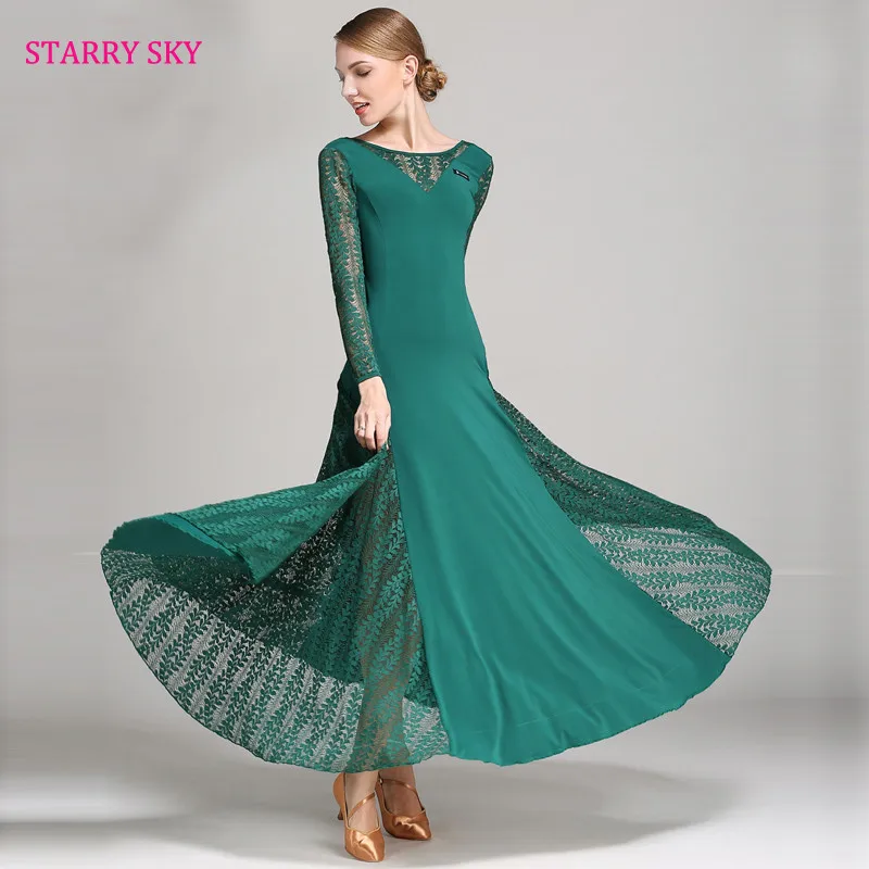 Lady's Ballroom Compettion Dance Dress Elegant Lace Long Sleeve Stage Waltz Tango Wear Women Ballroom Flamenco Dancing Dresses