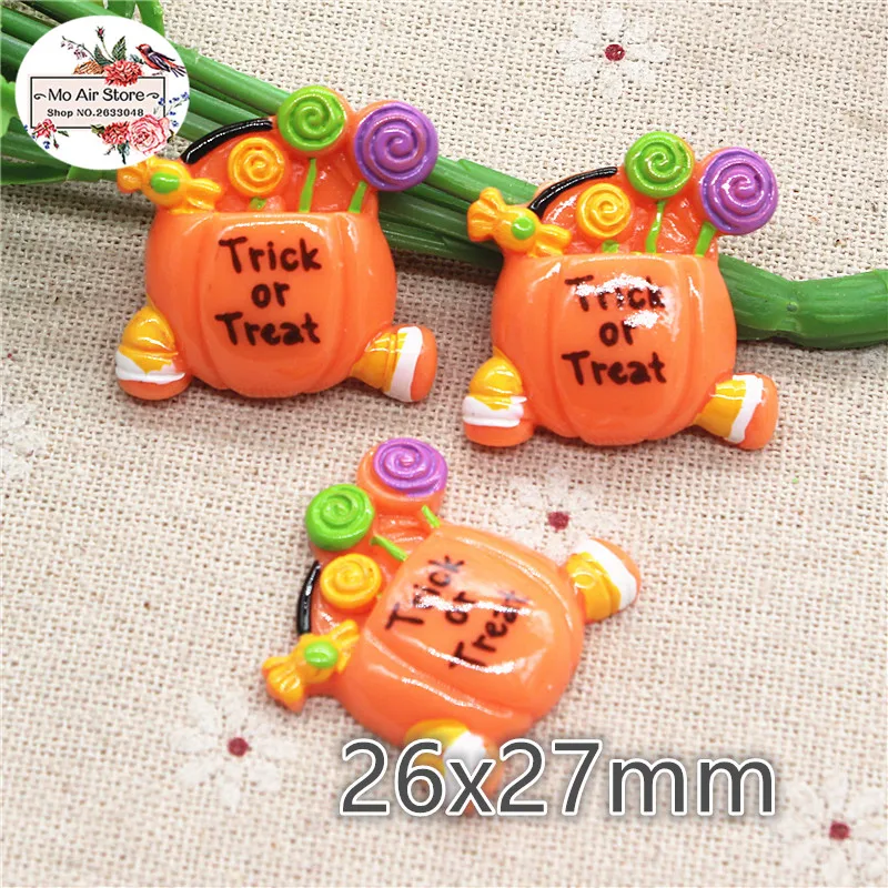 

10pcs Resin Halloween Pumpkin Car Flat Back Cabochon Art Supply Decoration Charm Hair Bow Center 26x27mm