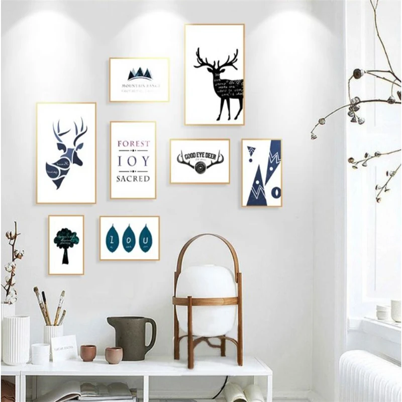 Modern minimalist style milu deer combination decorative painting animal style wallpaper murals