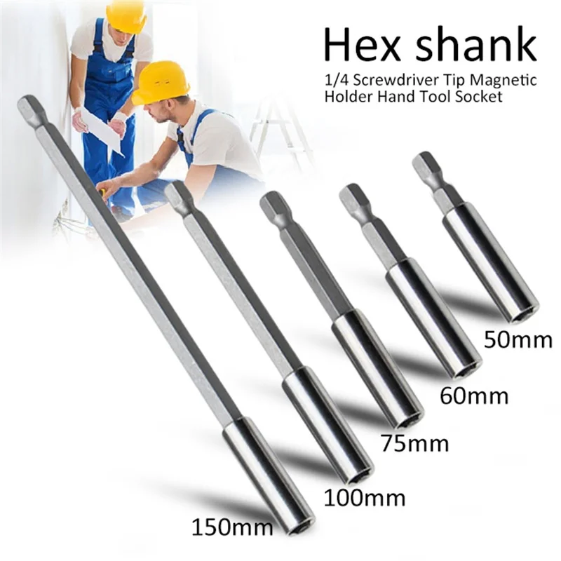 1/4 Hex Shank Screwdriver Tip Magnetic Holder Hand Tool Socket Extension Tool 100mm/75mm/60mm/50mm