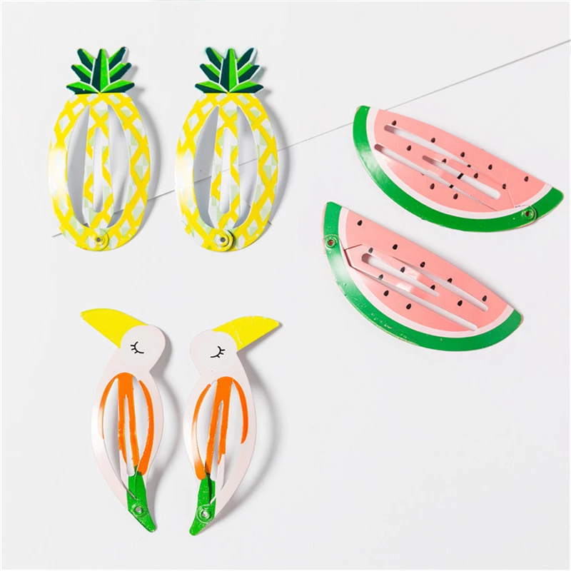 2pc suit Cute Cartoon Fruit Animal bird Mermaid Girls Hairpins Princess Barrettes Children Hair BB Clips Kid Accessories Gifts