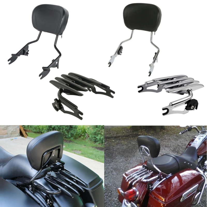 Detachable Backrest Sissy Bar Luggage Rack For Harley Touring Street Electra Glide Road King FLHX FLTR FLTRS FLTRU FLHXI 09-24