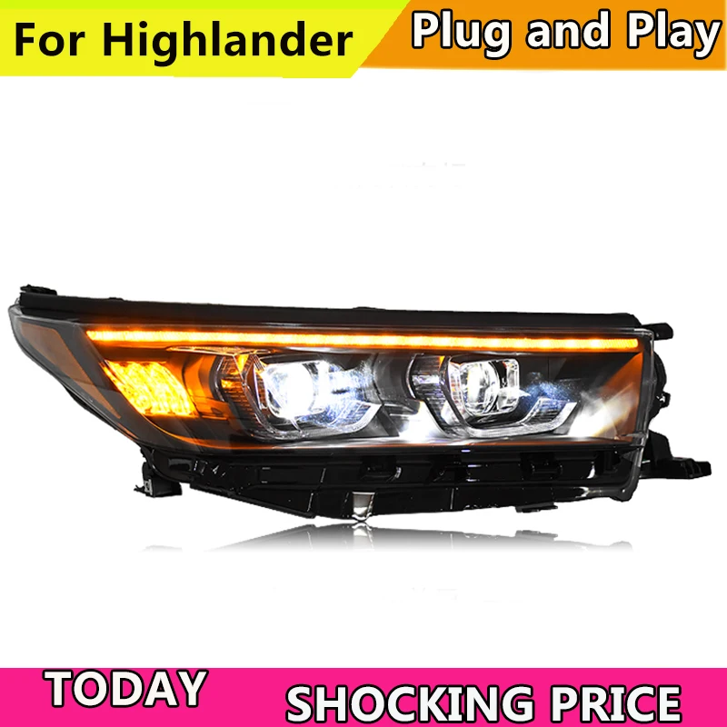 

doxa Car Styling for 2018 New Highlander Headlights ALL LED Headlight DRL Bi-LED Lens High Low Beam LED with dynamic turn signl