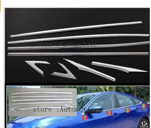 

AX 8PCS LHD CHROME BUTTOM WINDOW SILL TRIM SURROUND COVER 2016 2017 2018 FOR HONDA CIVIC MOLDING LINING ACCENT GARNISH STAINLESS