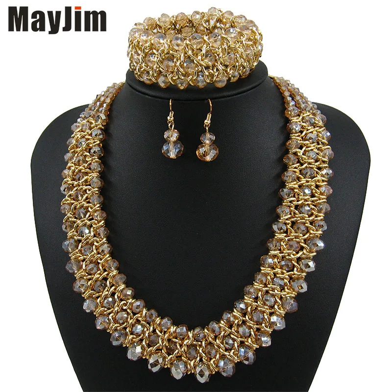 

Statement necklace 2021 Fashion Jewelry Sets Handmade Beads Chain Crystal Dubai Jewelry Sets Vintage Beads Bijoux Accessories