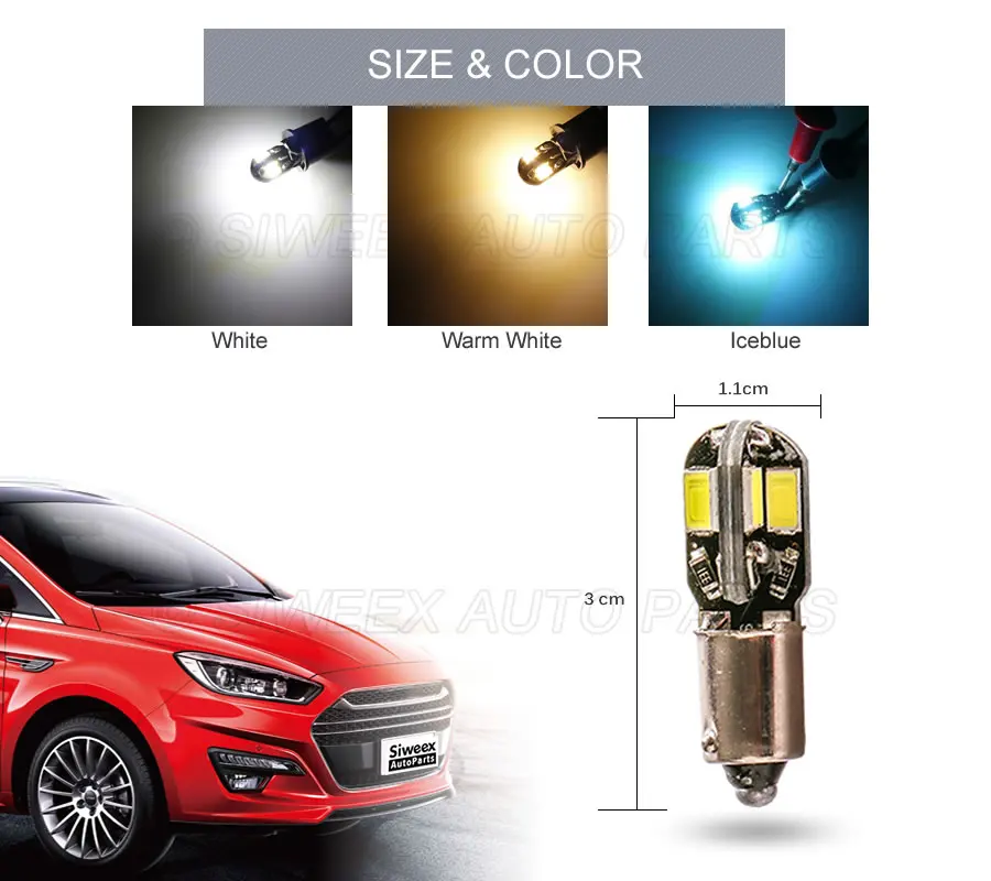 4 Pcs H6W BAX9S LED Bulbs 8 SMD 5730 Car Interior Reading Door Side Marker Lights Warm/White DC 12V Auto License Plate Lamps