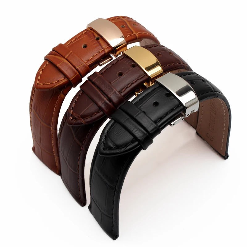 Butterfly Deployment Clasps Watch Band 18mm 19mm 20mm 21mm 22mm Genuine Leather Watch men Straps Bracelets Promotion WATCHBAND