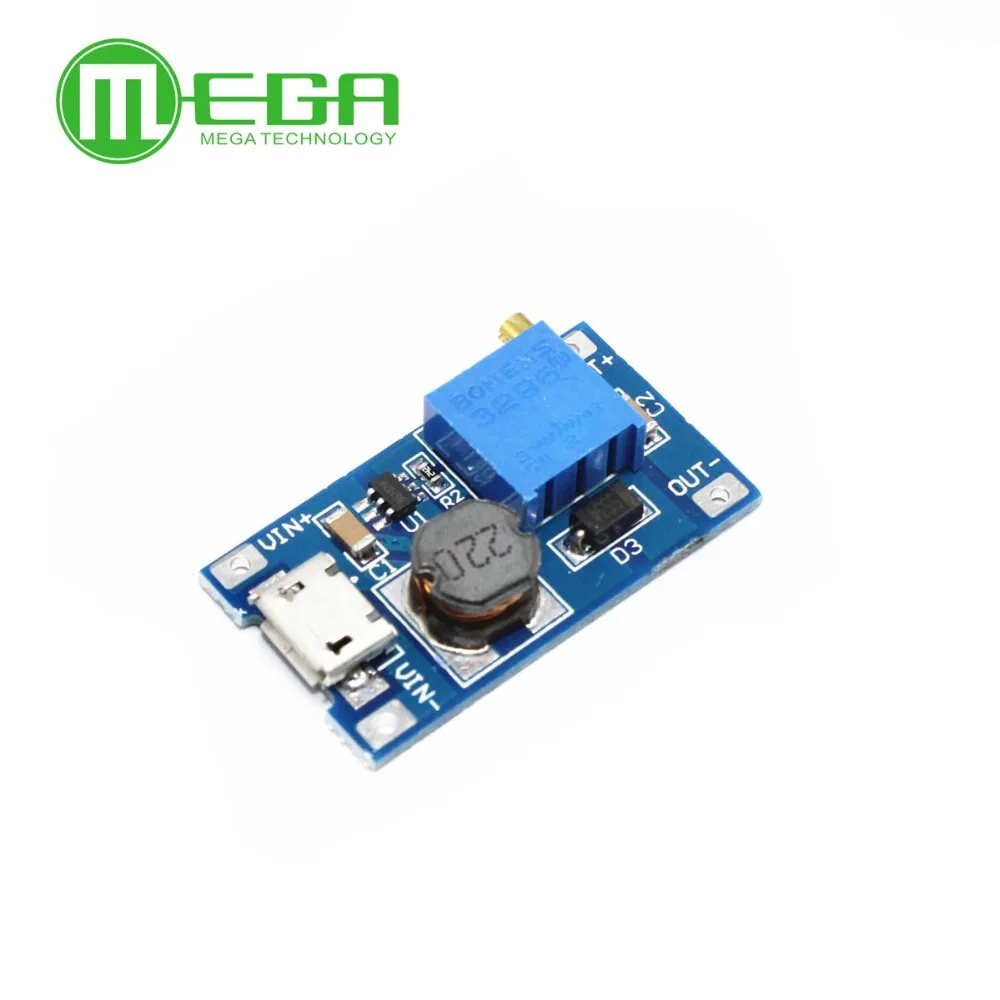 MT3608 DC-DC Adjustable Boost Module 2A Boost Plate 2A Step Up Module with MICRO USB 2V - 24V to 5V 9V 12V 28V LM2577