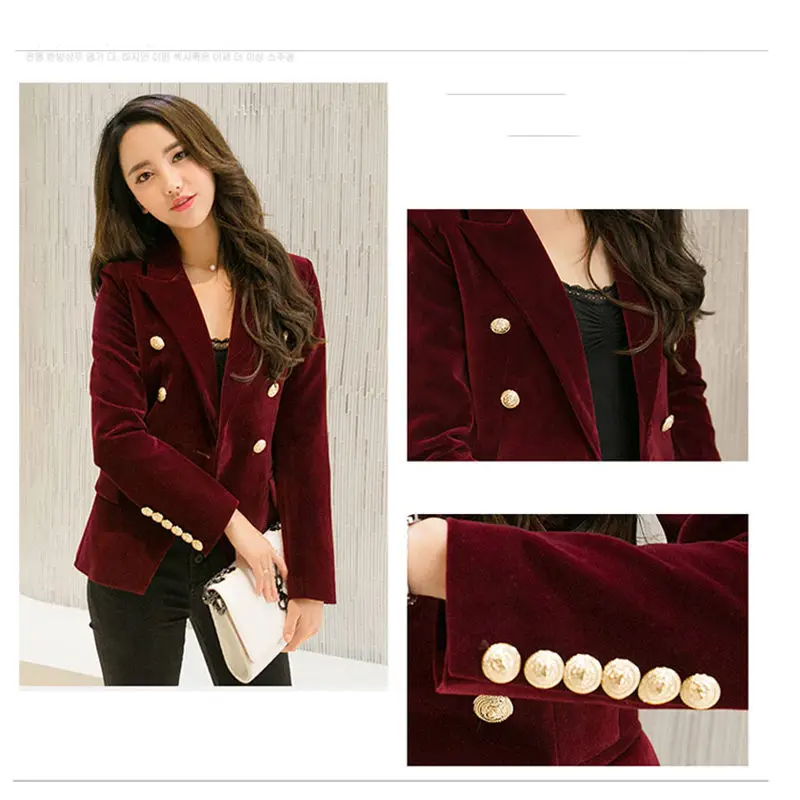 2019 Autumn Velvet Suit Jacket Fashion Buckle Slim OL Chic Long Sleeve Blazers Feminino Casual Coat Office Ladies Outerwear f866