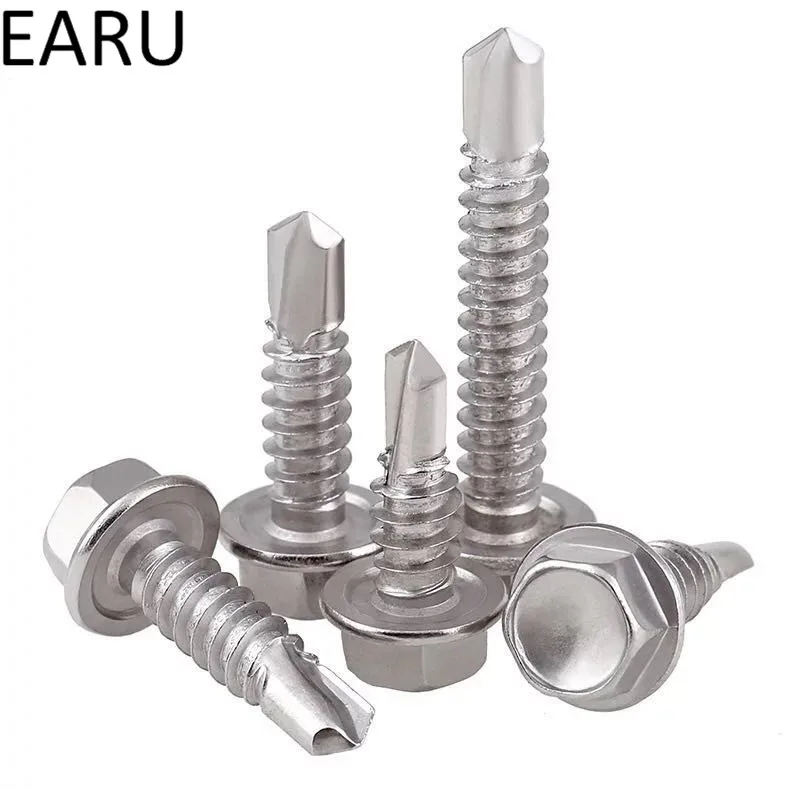 

20PCS M6.3*19/25/32-100mm 410stainless steel External hexagonal self Drilling screw bolt Tapping drilling Tail screw