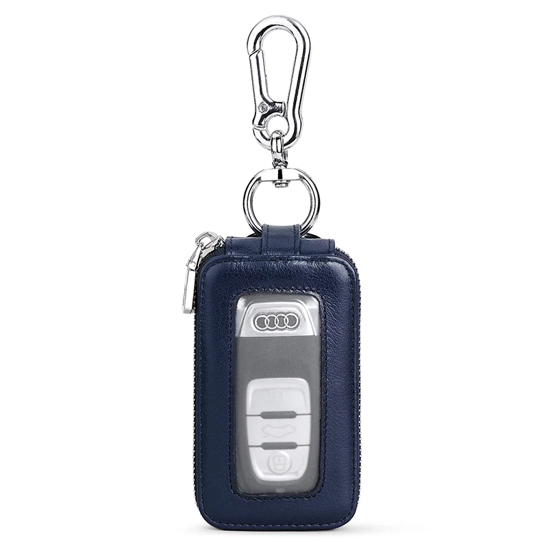 Crocodile pattern key pack Men's leather double zipper top leather transparent skylight car key pack