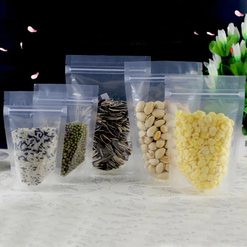 50pcs Zip Lock Packing Bag Stand Up Pouch Resealable Zipper Transparent Plastic Bags Food Coffee Nuts Storage Packaging Bag