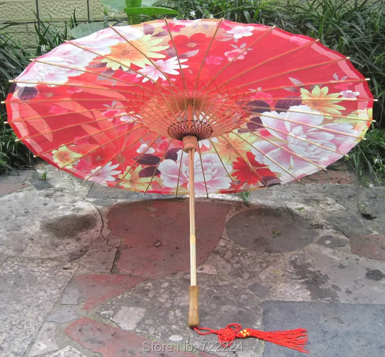 Dia 84cm Red Back Colorful Flowers Oil Paper Umbrella Chinese Handmade Craft Festival Wedding Decoration Collection Umbrella