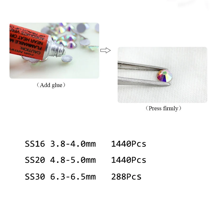 QIAO Metal Rainbow Color Glass Flatback Rhinestones SS16 SS20 SS30 Non Hotfix Rhinestone for Garment