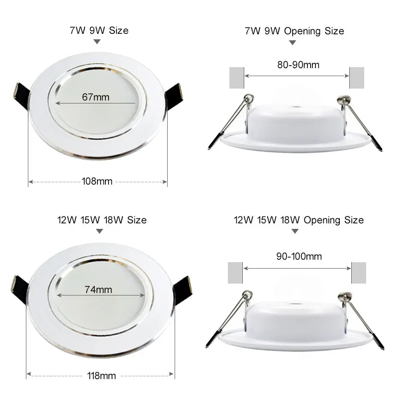 High power Led Downlight white 3W 5W 7W 9W 12W 15W 18W 220V LED Ceiling bathroom Lamps living room Home Indoor Lighting