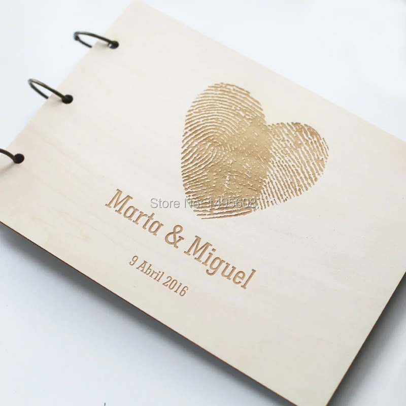 Custom wedding guest book wood rustic wedding guest book album bridal shower engagement anniversary - Fingerprint Heart