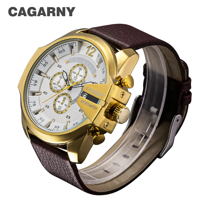 Cagarny Military Watches Men\'s Quartz Watch Men Leather Watchband Sports Wristwatches Relogio Masculino Dourado Reloj Hombre New