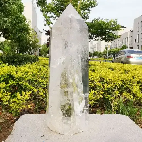 900-1000g Natural Clear White Quartz Crystal Obelisk Stand Healing