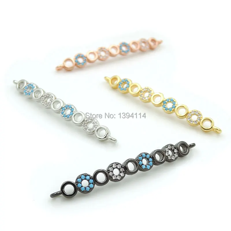 45*5*3mm Micro Pave Kallaite&Clear CZ Arc Bar Connector Of 9 Circles Fit For Women As DIY Bracelets Accessory