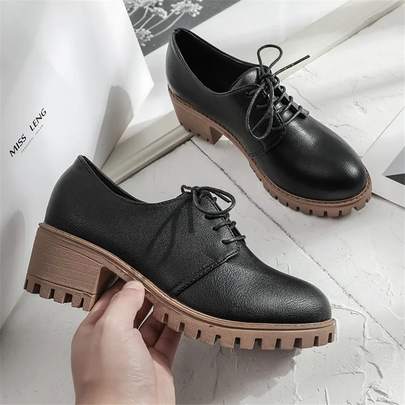 British wind High Heels shoes women 2019 spring autumn shoes wild Elegant Student College wind Square heel Casual ladies shoes