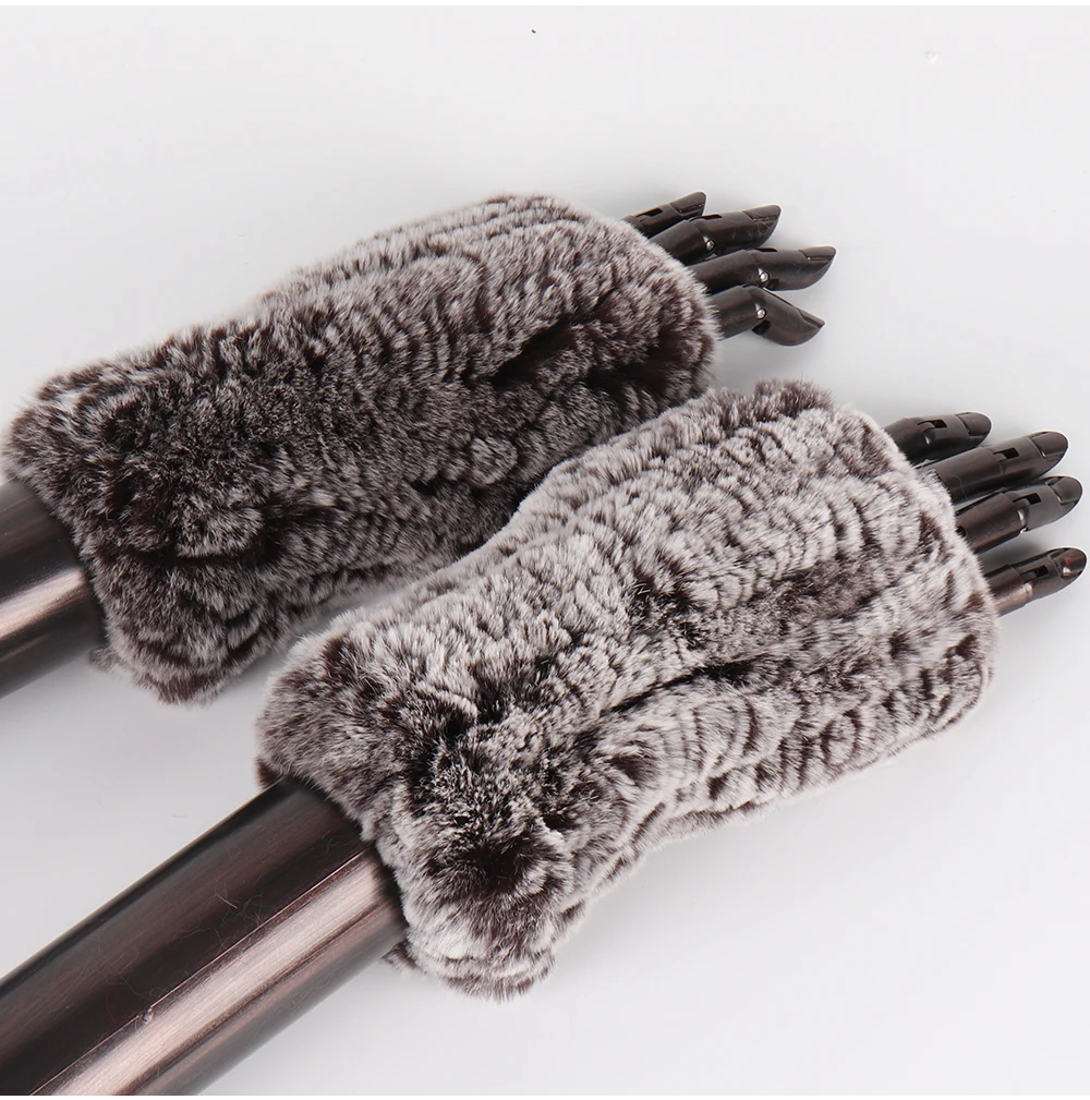 New Women 100% Real Genuine Knitted Rex Rabbit Fur Mittens Winter Warm Lady Real Fur Fingerless Gloves Handmade Knit Fur Mitten