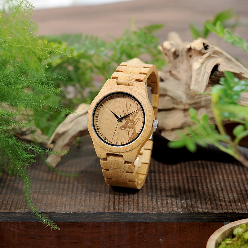 BOBO BIRD WD28 Full Bamboo Wooden Watch for Men Hot Elk Deer Head Story Designer Brand Quartz Wrist Watches in Gift Box