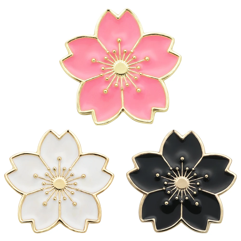 New Beauty Oil Sakura Flowers Golden rim 28mm snap buttons big style fit DIY 18mm snap jewelry fittings wholesale KZ3311