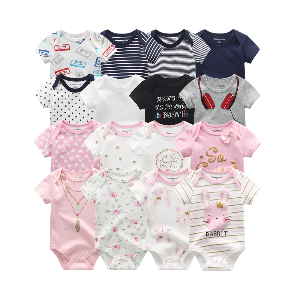 8PCS Newborn Baby Rompers Summer Short Sleeve 100%Cotton Girls Baby Boy Jumpsuit Roupas bebe Baby Clothes 0-12M O-Neck