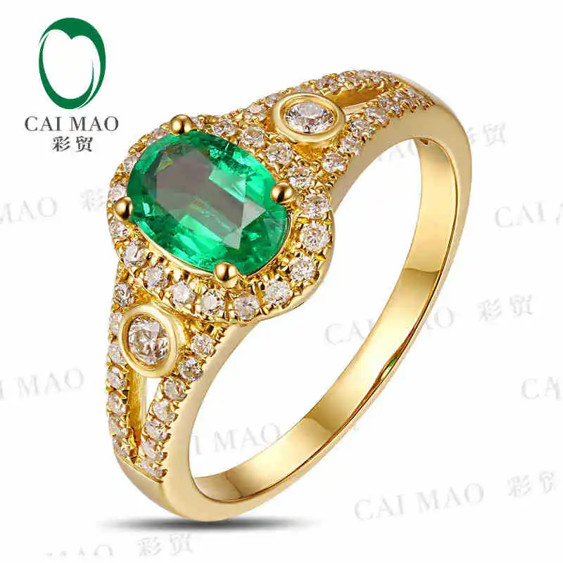 

CaiMao 0.79 ct Natural Emerald 18KT/750 Yellow Gold 0.32 ct Round Cut Diamond Engagement Ring Jewelry Gemstone