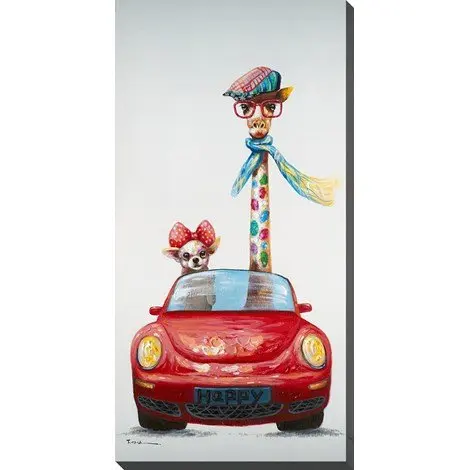 handpainted large deer canvas oil painting colorful giraffe and dog Driving a car oil painting on canvas art for living room art