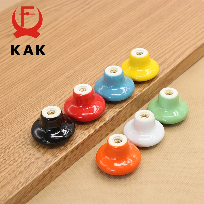 KAK Candy Color Round Furniture Knobs Ceramic Drawer Knobs Cabinet Pulls Kitchen Handle Furniture Handle for Kids Room Hardware